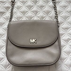 MICHAEL MIchael Kors Mott Logo Half Dome Crossbody Bag Leather Purse Gray